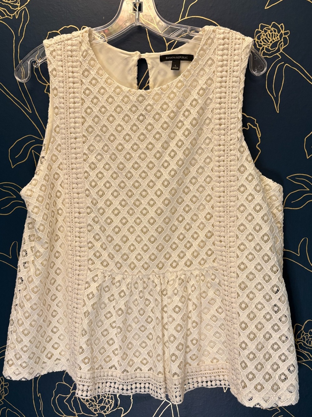 BANANA REPUBLIC ivory OFF WHITE lace PEPLUM sleeveless TANK top RUFFLE large